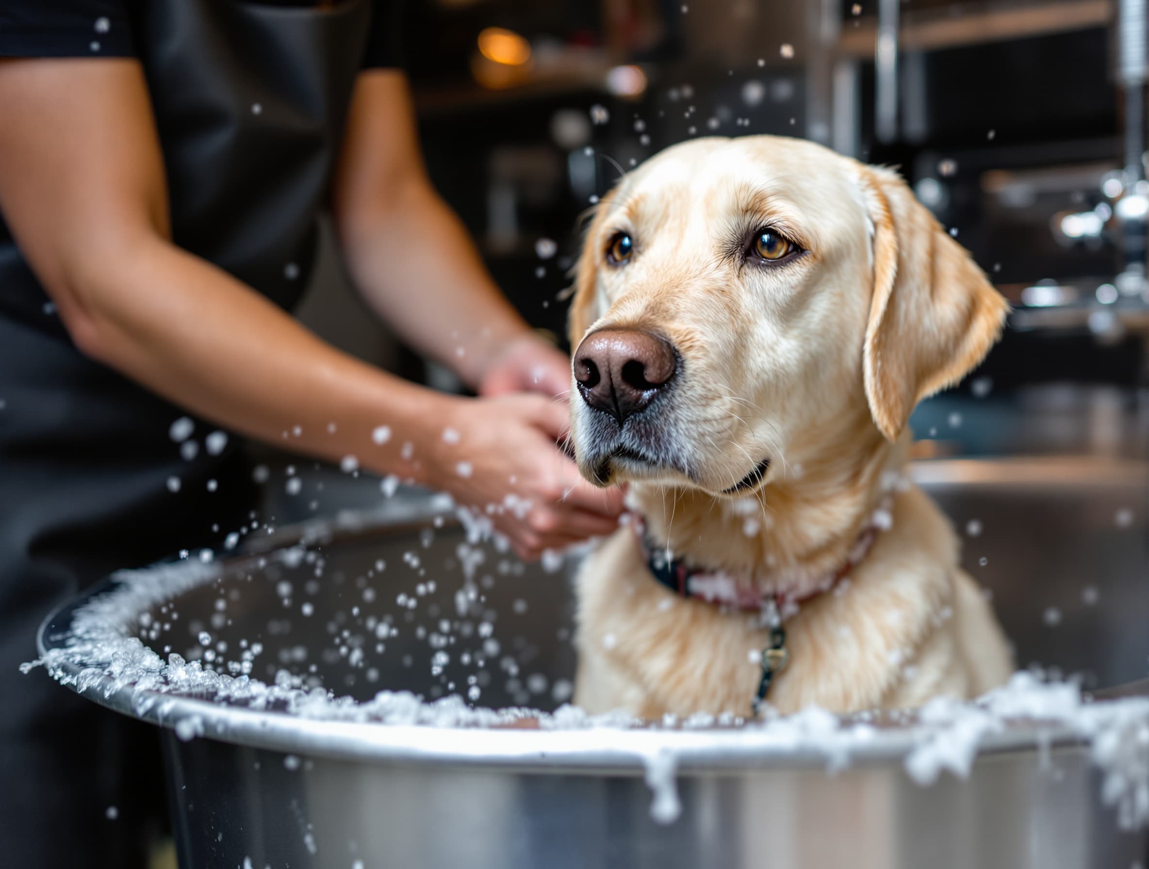 Dog bathing in van
